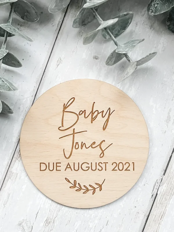F+B Baby Due Wooden Announcement Plaque