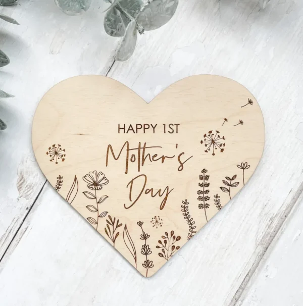 Happy 1st Mother's day | Wooden Baby Plaque | Positive Quote | Social Media Flat Lay Prop | Laser Engraved | UK