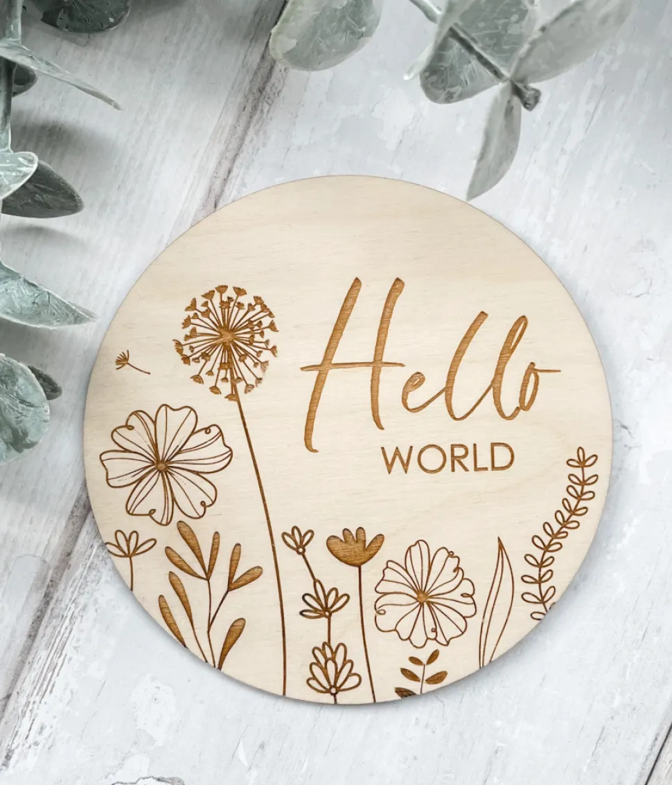 hello_world_wooden_disc___0-1.webp Hello World Wooden Disc | Wooden Baby Announcement | Baby Arrival Sign | Social Media Flat Lay Prop | Laser Engraved | UK
