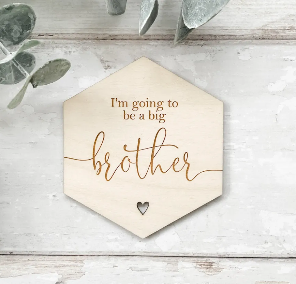im_going_to_be_a_big_brot_0-1.webp I'm going to be a Big Brother Wooden Hexagon Disc | Wooden Baby Announcement | Baby Arrival Sign | Social Media Flat Lay Prop | Laser