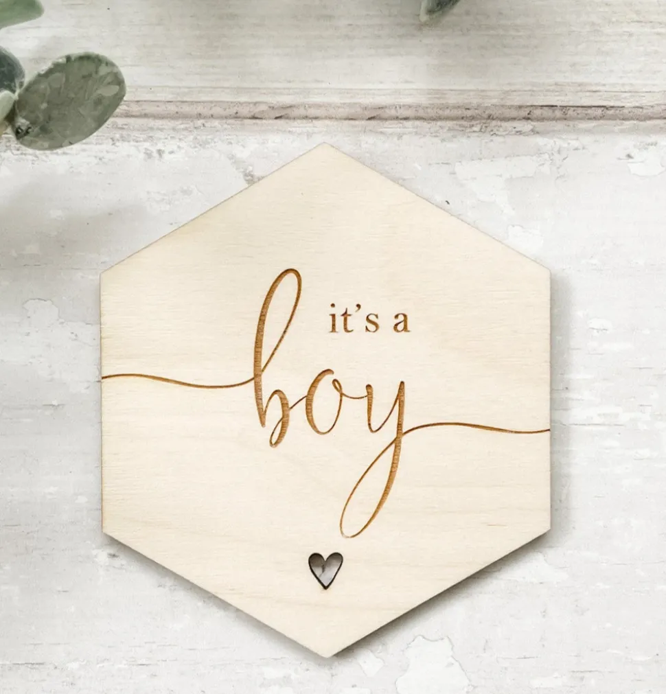 its_a_boy_hexagon_wooden__0.webp It's a Boy Hexagon Wooden Disc | Wooden Baby Announcement | Baby Arrival Sign | Social Media Flat Lay Prop | Laser Engraved | UK