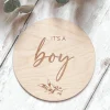 It's a Boy Wooden Disc | Wooden Baby Announcement | Baby Arrival Sign | Social Media Flat Lay Prop | Laser Engraved | UK