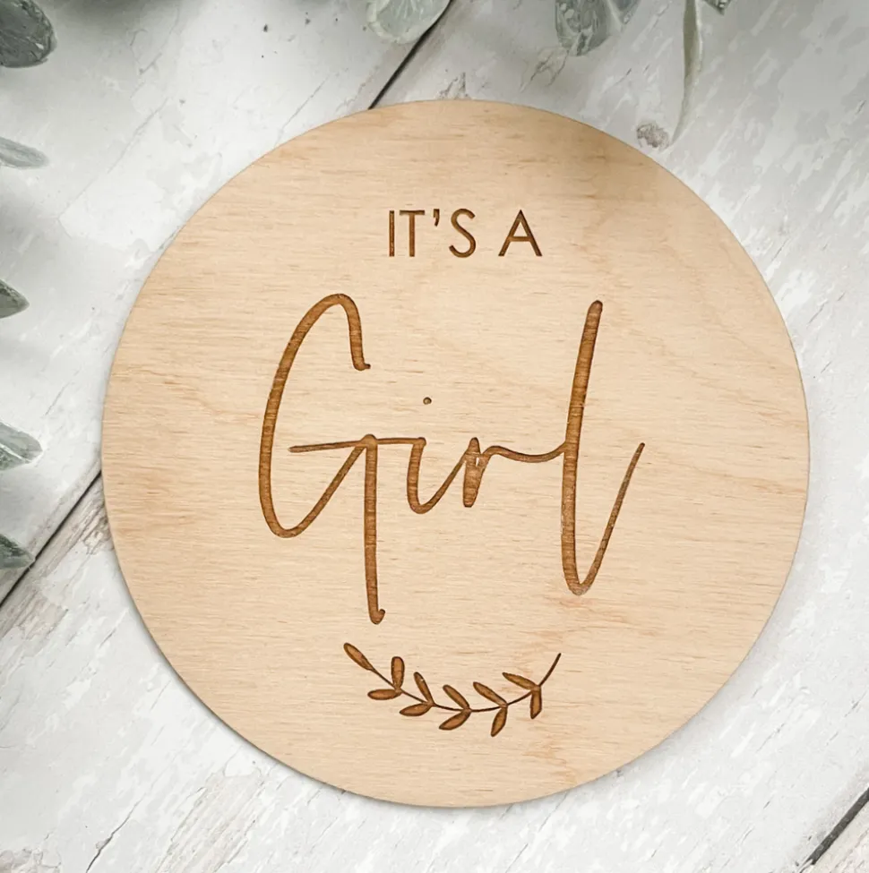its_a_girl_wooden_disc__w_0-2.webp It's a Girl Wooden Disc | Wooden Baby Announcement | Baby Arrival Sign | Social Media Flat Lay Prop | Laser Engraved | UK