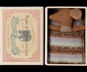 Maileg Sleepy Wakey Baby Mouse in Matchbox - Rose