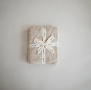 Mushie Knitted Honeycomb Baby Blanket - Beige