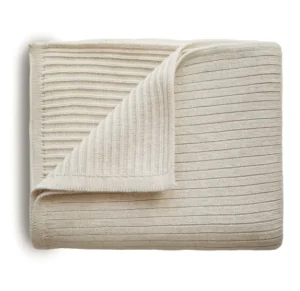 Mushie Knitted Ribbed Baby Blanket - Beige Melange