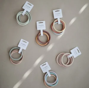 Mushie Pearl Teether Bracelets - Berry / Marigold / Khaki