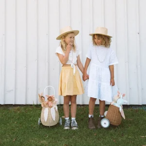 Olli Ella Bunny Luggy with Lining - Straw / Pansy