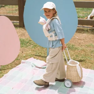 Olli Ella Bunny Luggy with Lining - Straw / Pansy