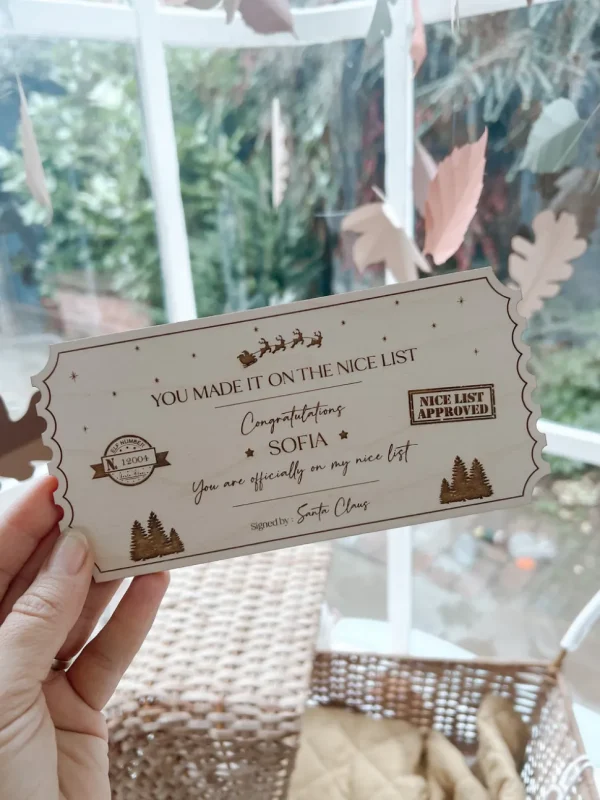 Personalised Santa Official Nice List Wooden Ticket