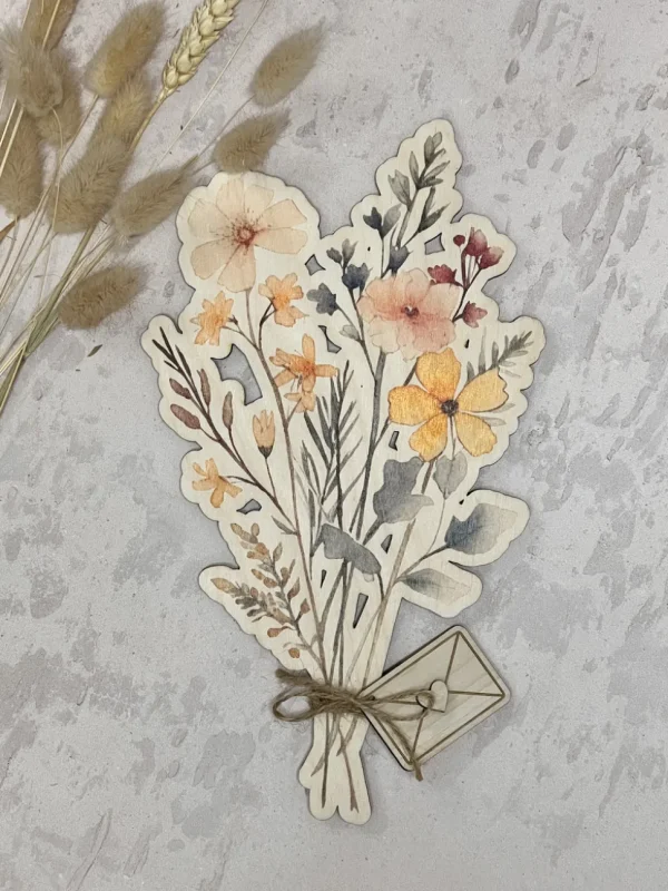 Printed Wooden Flower Bouquet with Personalised Love Letter