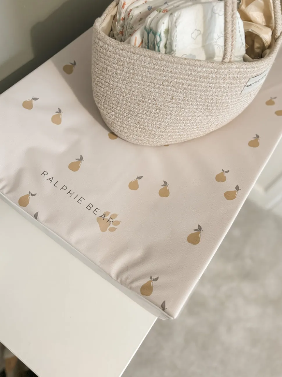 ralphie_bear_antiroll_wed_1-2.webp Ralphie Bear Anti-Roll Wedge Baby Changing Mat - Pears