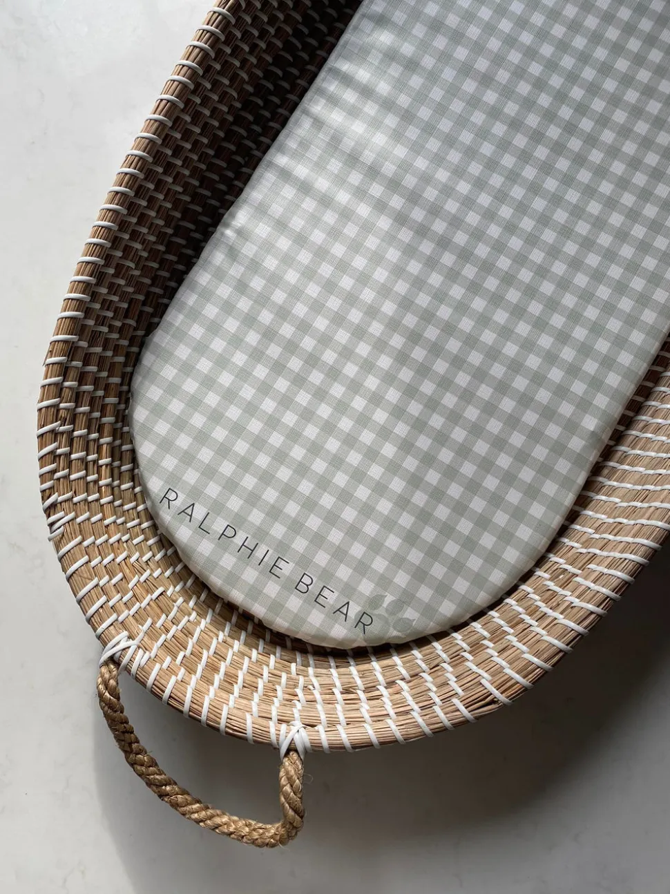ralphie_bear_changing_bas_0-4.webp Ralphie Bear Changing Basket Mat Liner - Gingham Sage
