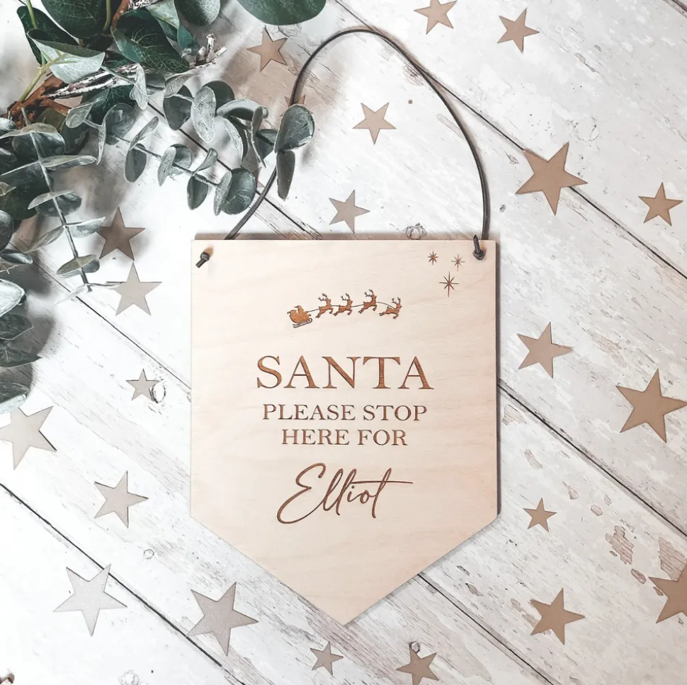 santa_please_stop_here_pe_0.webp Santa Please Stop Here Personalised Christmas Hanging | Santa Sign | Laser Engraved