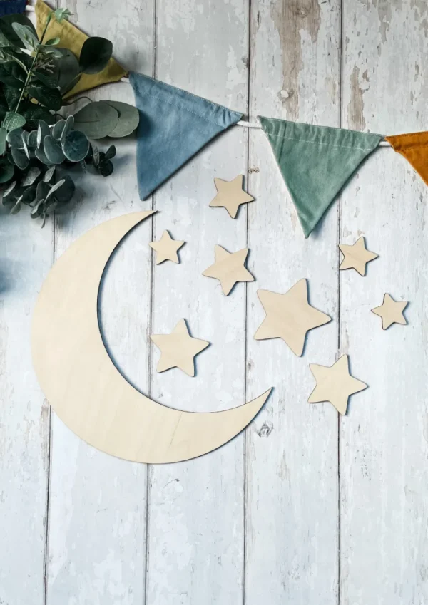 Stars & Moon Wooden Wall Art | Nursery/Playroom Decor | Bedroom Decor | UK