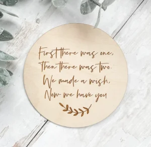 We Made A Wish New Baby Plaque | Wooden Baby Reveal | Wood Pregnancy Disc | Social Media Flat Lay Prop | Baby Shower | Laser Engraved UK