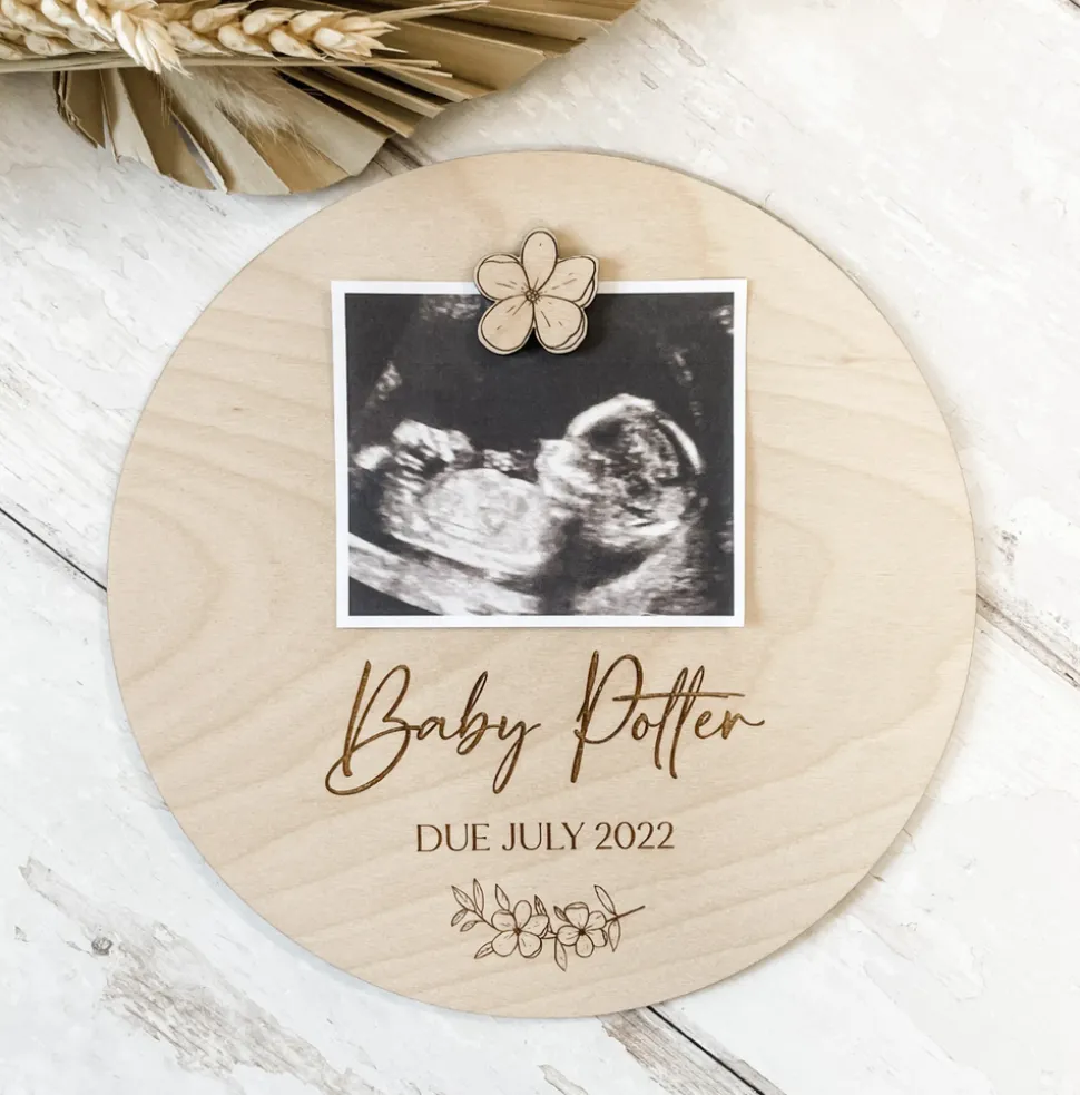 wooden_baby_scan_announce_0.webp Wooden Baby Scan Announcement Plaque | New Baby Pregnancy Reveal Sign | Social Media Flat Lay Prop | Laser Engraved