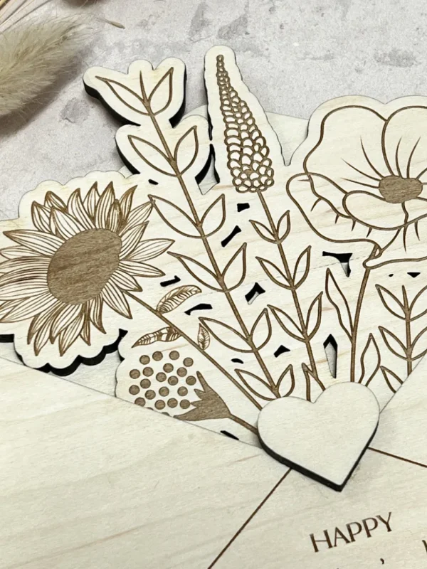 Wooden Envelope with Engraved Flowers