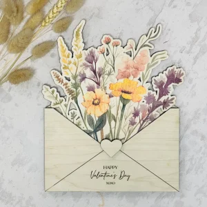 Wooden Envelope with Printed Flowers - Large Bouquet